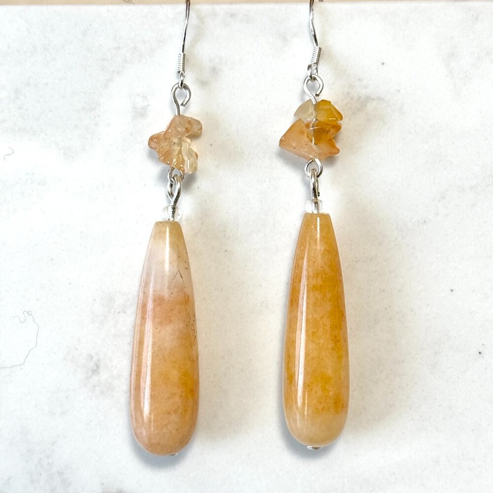 2/$20, Orange Yellow Aventurine Drop Earrings, Sterling Silver Hooks + Gemstone